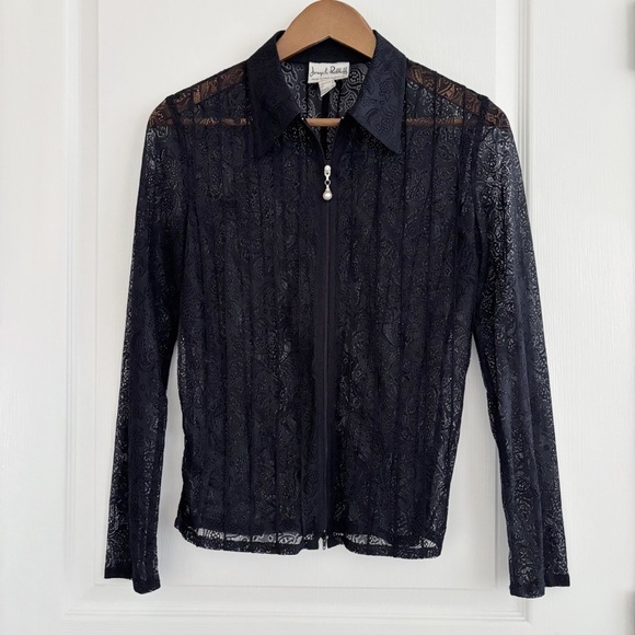 Joseph Ribkoff Lace Zip Front Jacket 10 Black Lightweight - Picture 1 of 5